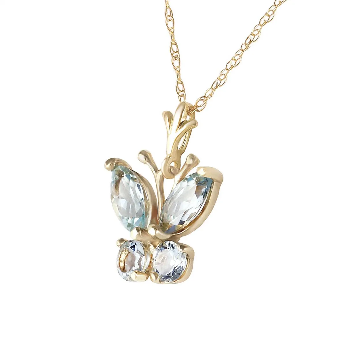 0.6 Carat 14K Solid Yellow Gold Butterfly Necklace Aquamarine