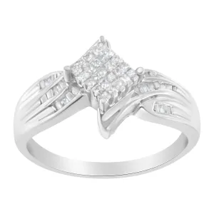 10K White Gold 1/3 Cttw Princess and Baguette Cut Diamond Bypass Style Cocktail Ring (I-J Color, I1-I2 Clarity)