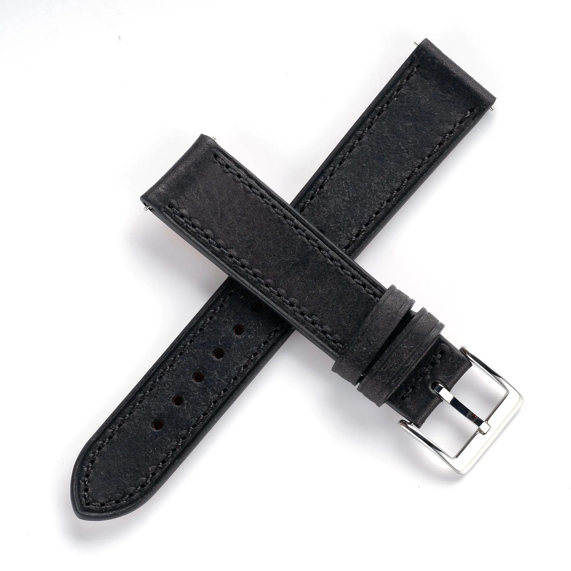 18mm 20mm 22mm Quick Release Italian Pueblo Leather Watch Strap - Black