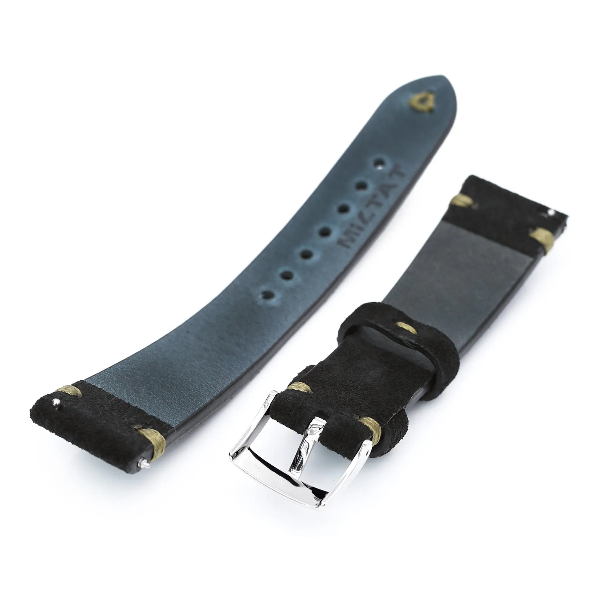 20mm Black Quick Release Italian Suede Leather Strap,  Military Green St.