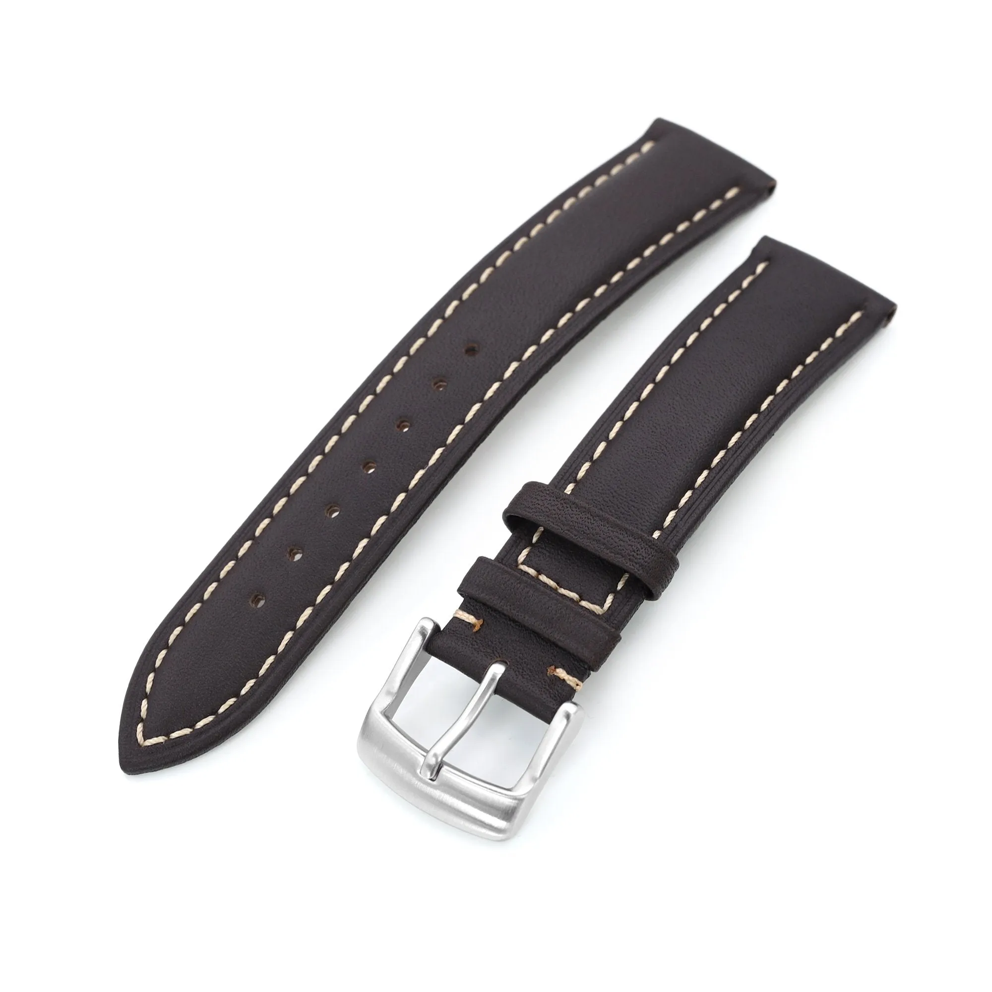 20mm Dark Brown Semi-matte Tapered Strap, Brushed