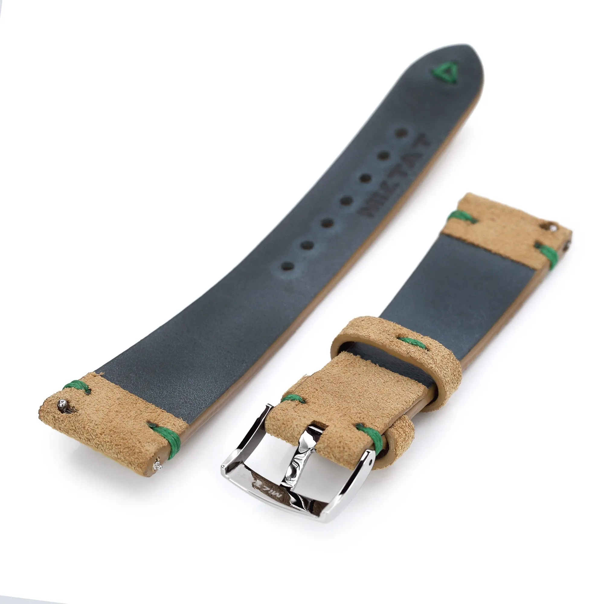 20mm Khaki Quick Release Italian Suede Leather Strap, Green St.