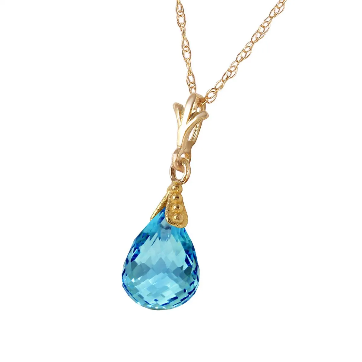 2.5 Carat 14K Solid Yellow Gold Necklace Briolette Blue Topaz