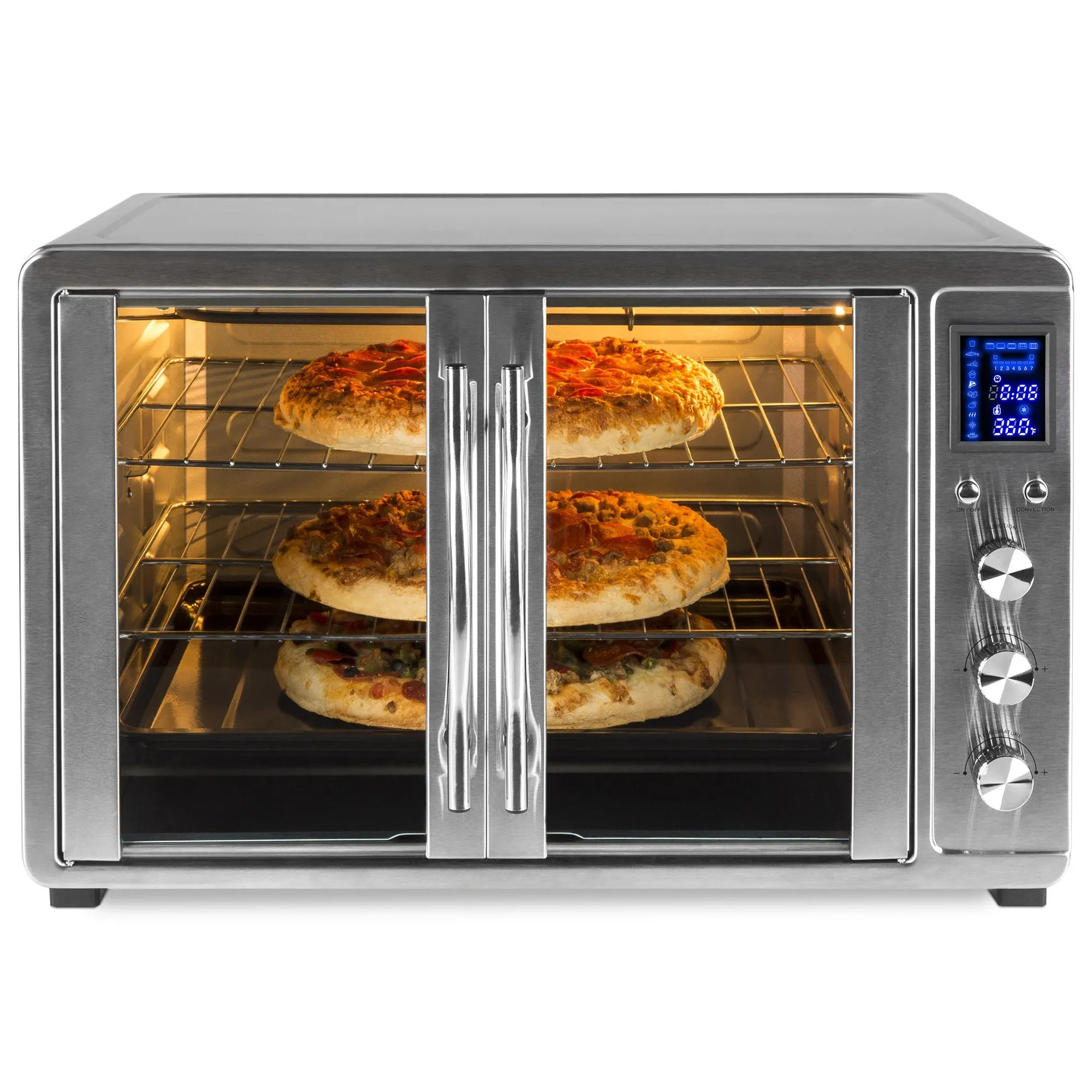 55L 1800W Extra Large Countertop Convection Toaster Oven w/ French Doors