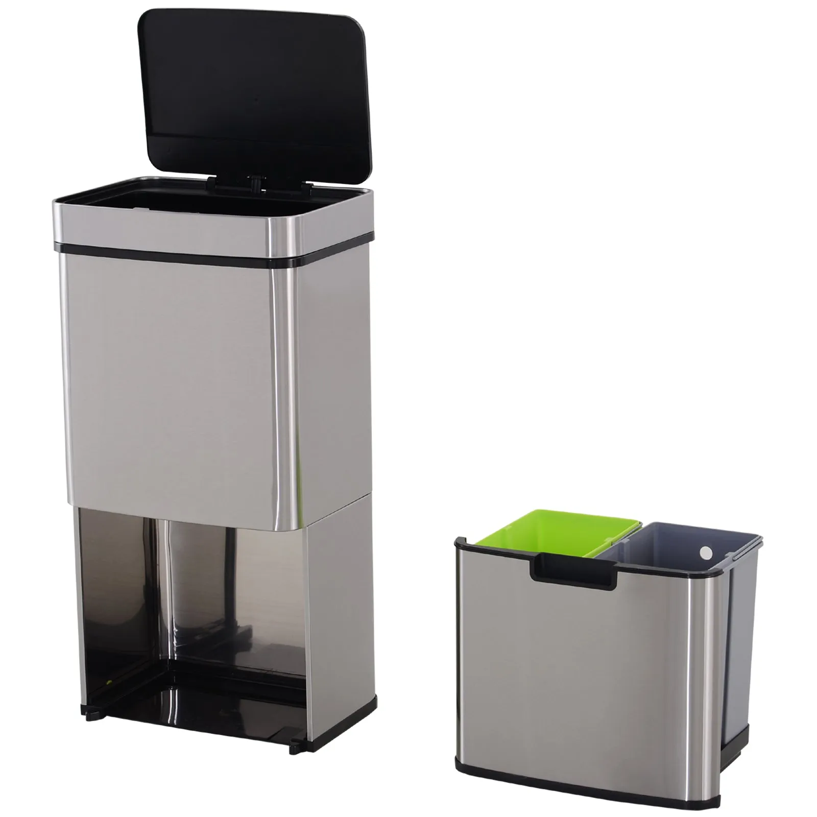 72L Recycling Sensor Bin, Stainless Steel 3 Compartments for Both Wet or Dry Waste with Removable Lid Kitchen Home