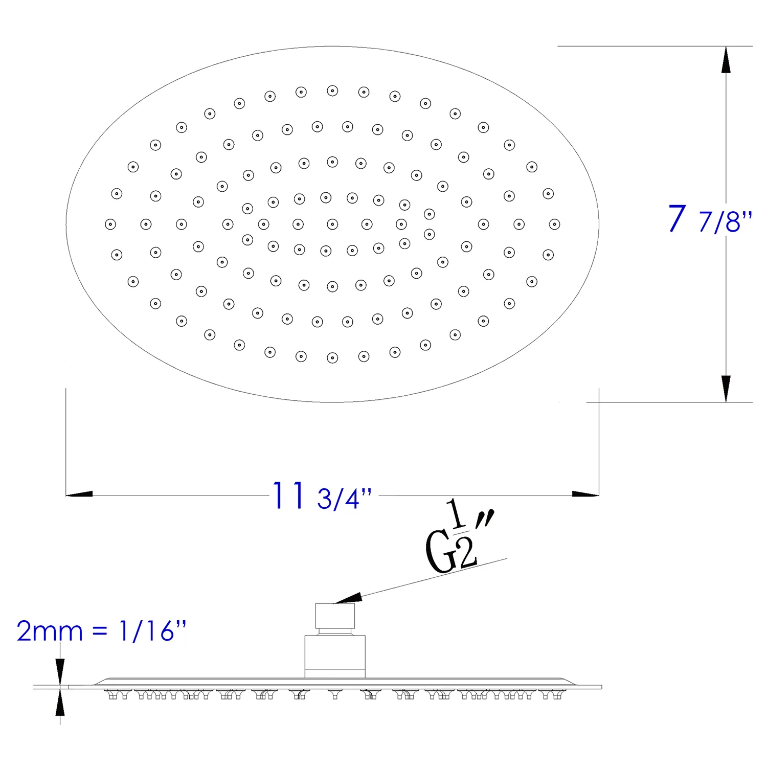 ALFI RAIN128-BSS 12" Oval Brushed Stainless Steel Ultra Thin Rain Shower Head