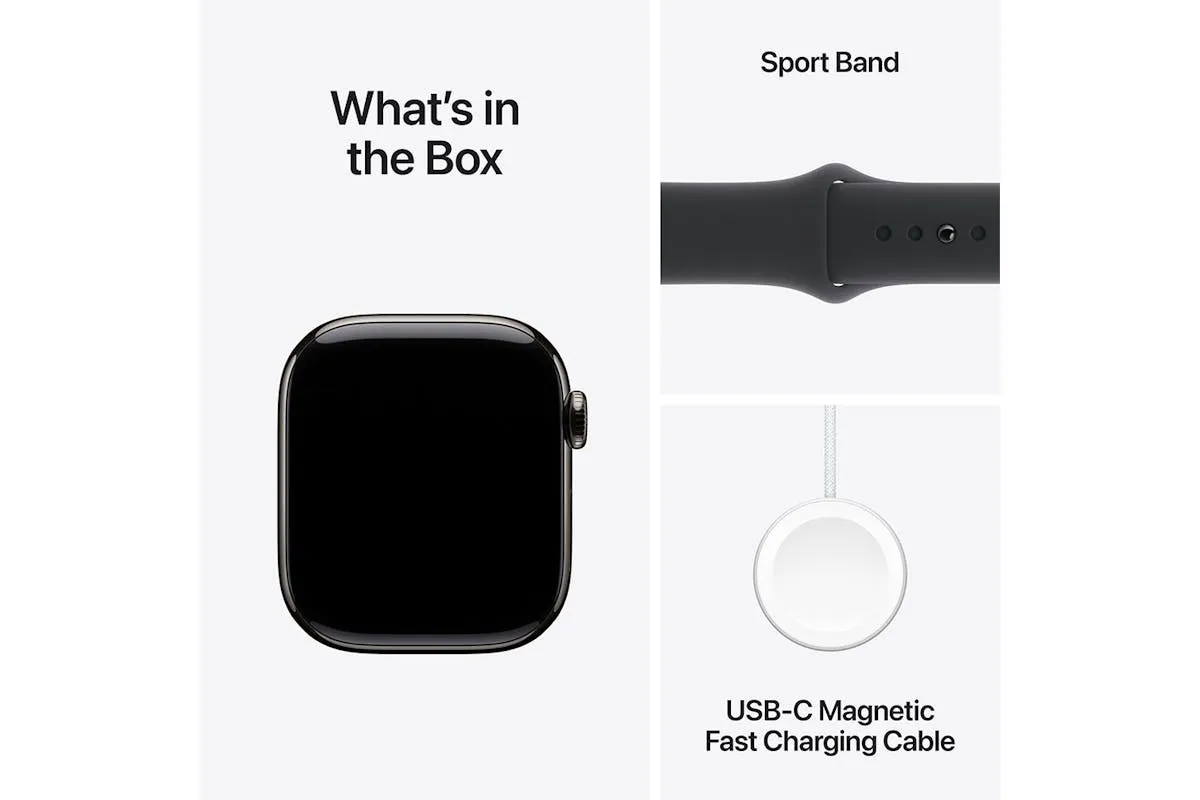 Apple Watch Series 10 GPS   Cellular | 42mm | Slate Titanium Case with Black Sport Band S/M