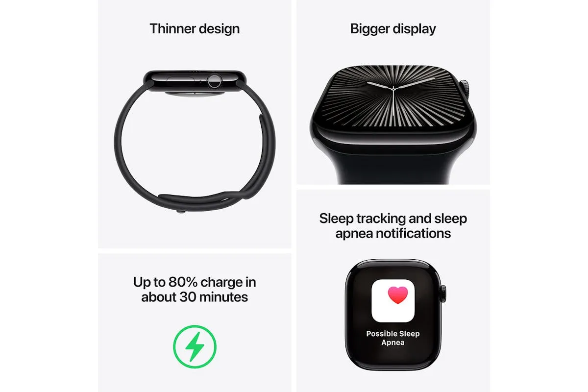 Apple Watch Series 10 GPS   Cellular | 42mm | Slate Titanium Case with Black Sport Band S/M