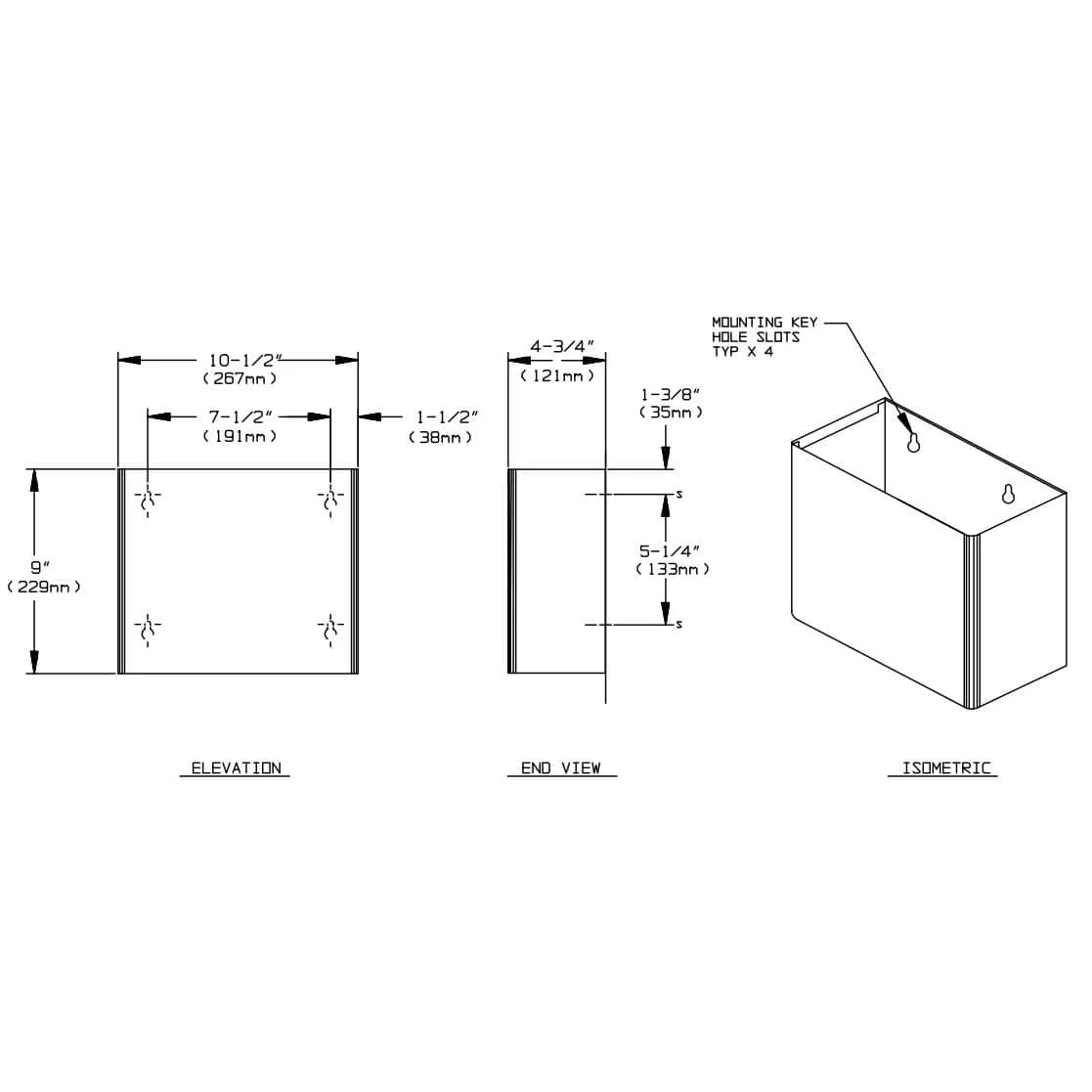 ASI 0827 Commercial Restroom Waste Receptacle, 2 Gallon, Surface-Mounted, 10-1/2" W x 9" H, 4-3/4" D, Stainless Steel