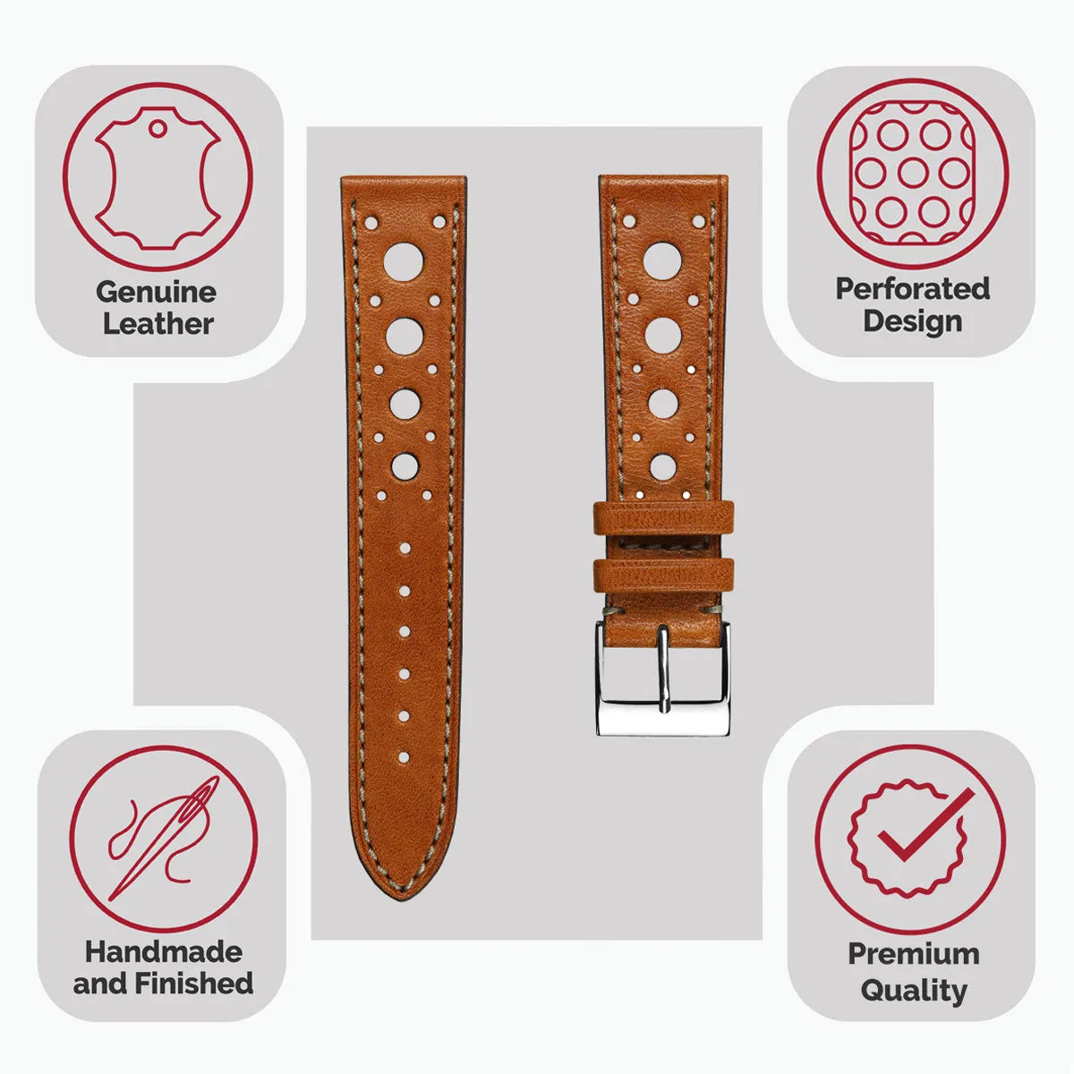 Boutsen Cavallo Racing Handmade Leather Watch Strap - Cognac