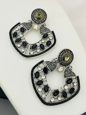 Charming Black and White Stone Oxidized Earrings