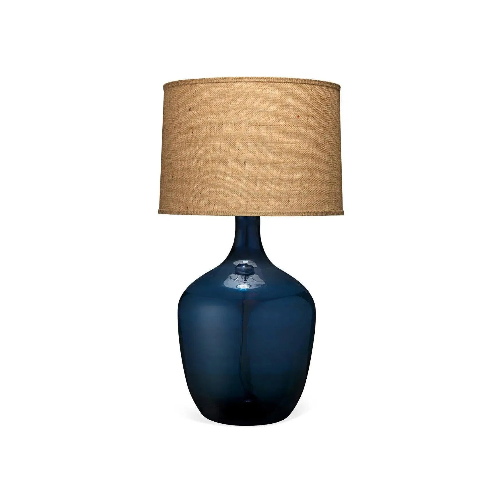 Coastal Navy Blue Glass Plum Jar Table Lamp Beige Shade