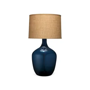 Coastal Navy Blue Glass Plum Jar Table Lamp Beige Shade