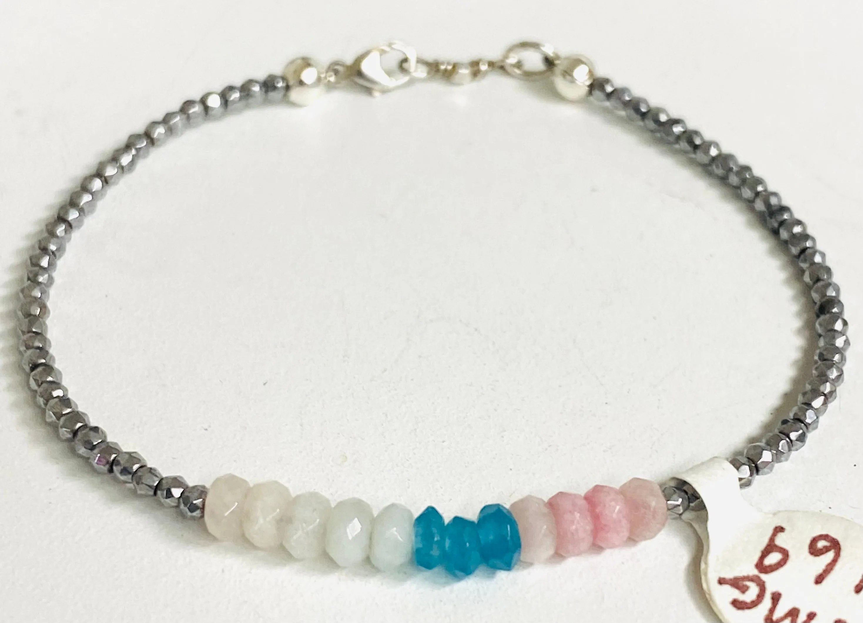 Dainty Gemstone  Bracelet, Gemstone Bead Chain, Watermelon Tourmaline Gemstone Bracelet