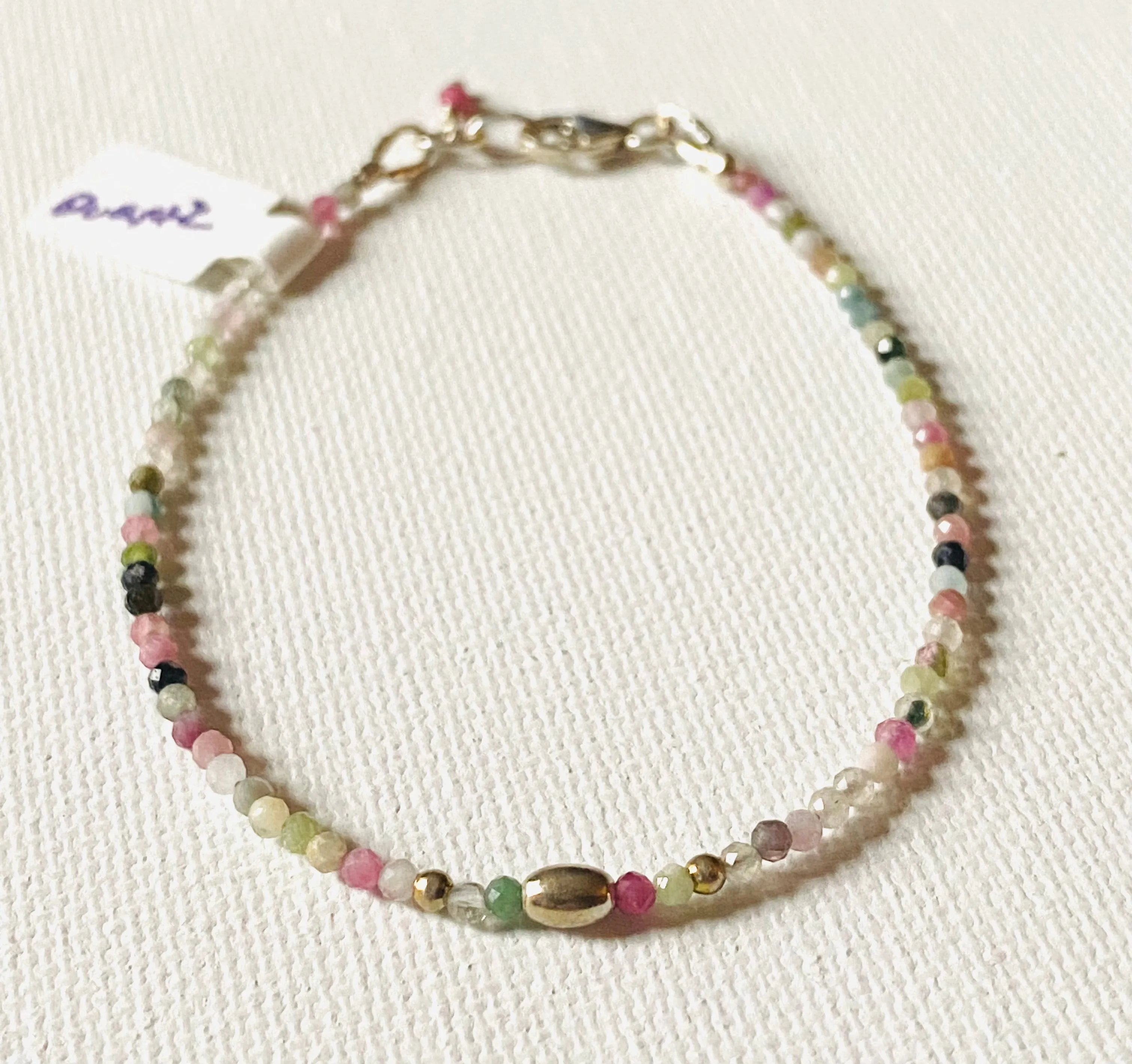 Dainty Gemstone  Bracelet, Gemstone Bead Chain, Watermelon Tourmaline Gemstone Bracelet