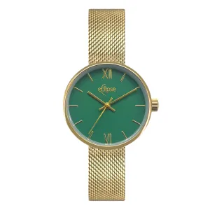 Eclipse Stainless Steel Round Green Dial Gold Band Watch