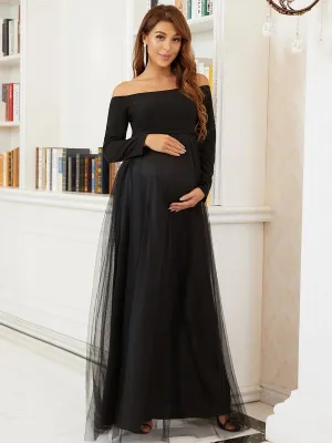 Elegant Off Shoulder Long Sleeve Maternity Dress