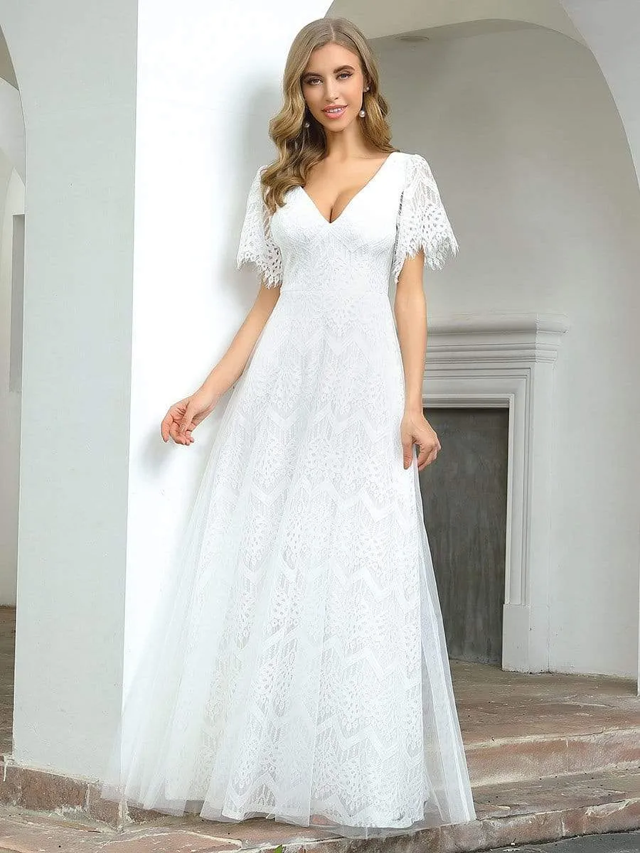 Elegant Simple A Line Lace & Tulle Wedding Dress