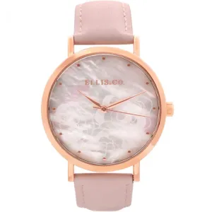 Ellis & Co Holly Mother of Pearl Rose Patterned Dial Pink Leather Band