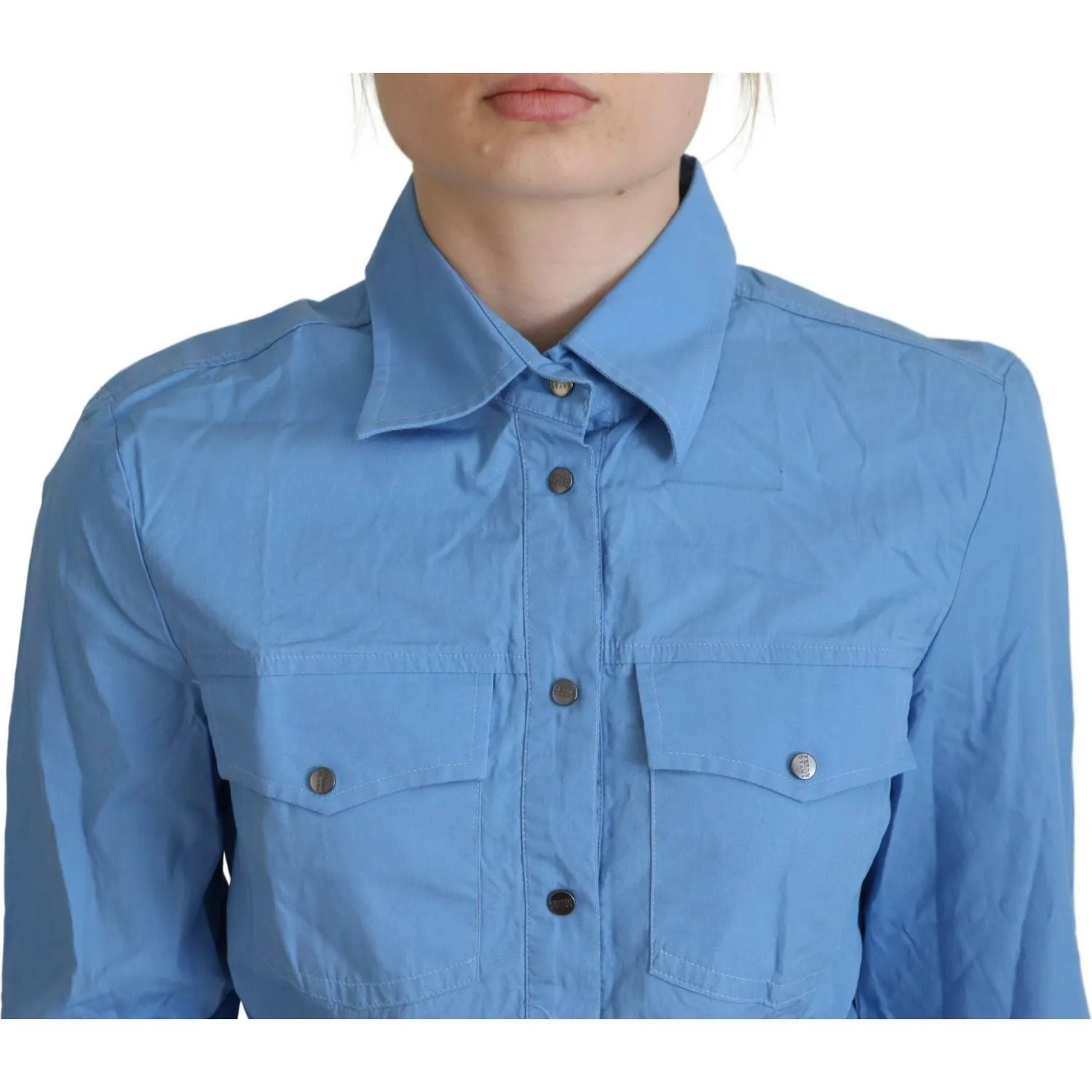 Ferre Elegant Blue Cotton Long Sleeve Polo Top