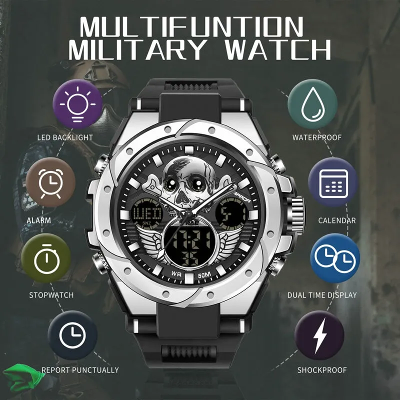 Findtime Skull Digital Watch for Men Unique Military Watches LED Backlight Waterproof Sport Outdoor