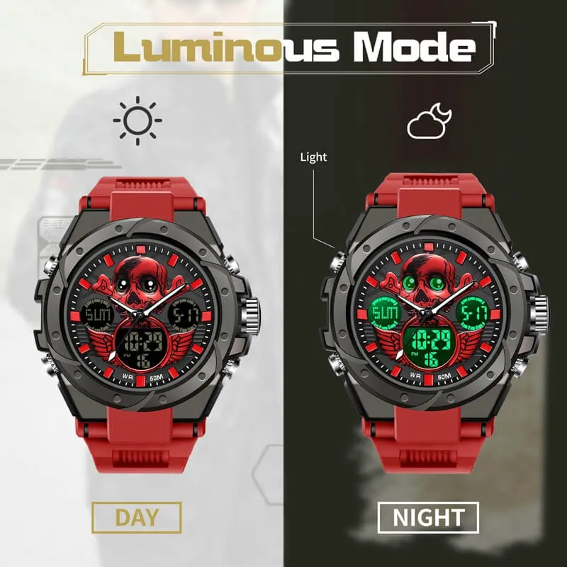 Findtime Skull Digital Watch for Men Unique Military Watches LED Backlight Waterproof Sport Outdoor