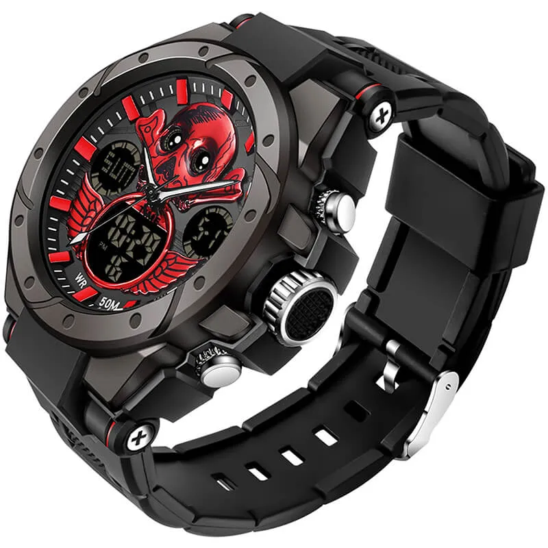 Findtime Skull Digital Watch for Men Unique Military Watches LED Backlight Waterproof Sport Outdoor