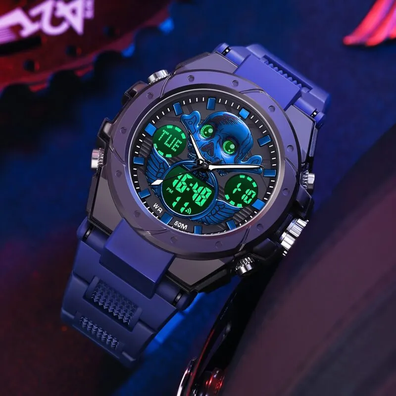 Findtime Skull Digital Watch for Men Unique Military Watches LED Backlight Waterproof Sport Outdoor