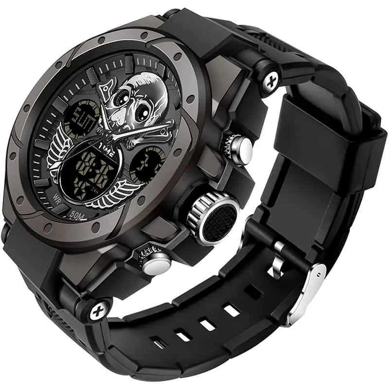 Findtime Skull Digital Watch for Men Unique Military Watches LED Backlight Waterproof Sport Outdoor