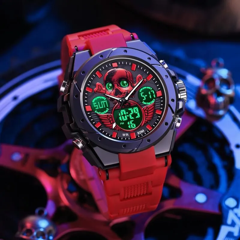 Findtime Skull Digital Watch for Men Unique Military Watches LED Backlight Waterproof Sport Outdoor