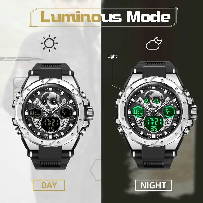 Findtime Skull Digital Watch for Men Unique Military Watches LED Backlight Waterproof Sport Outdoor