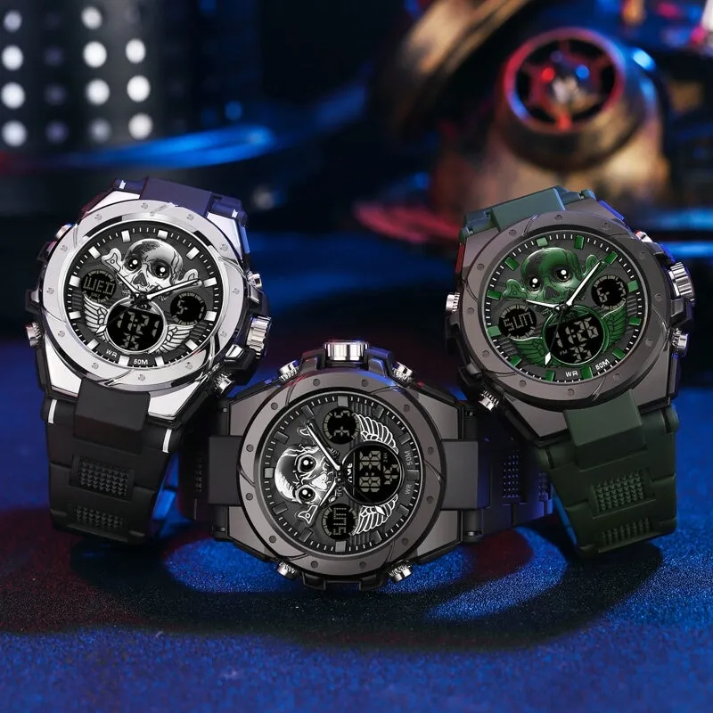 Findtime Skull Digital Watch for Men Unique Military Watches LED Backlight Waterproof Sport Outdoor