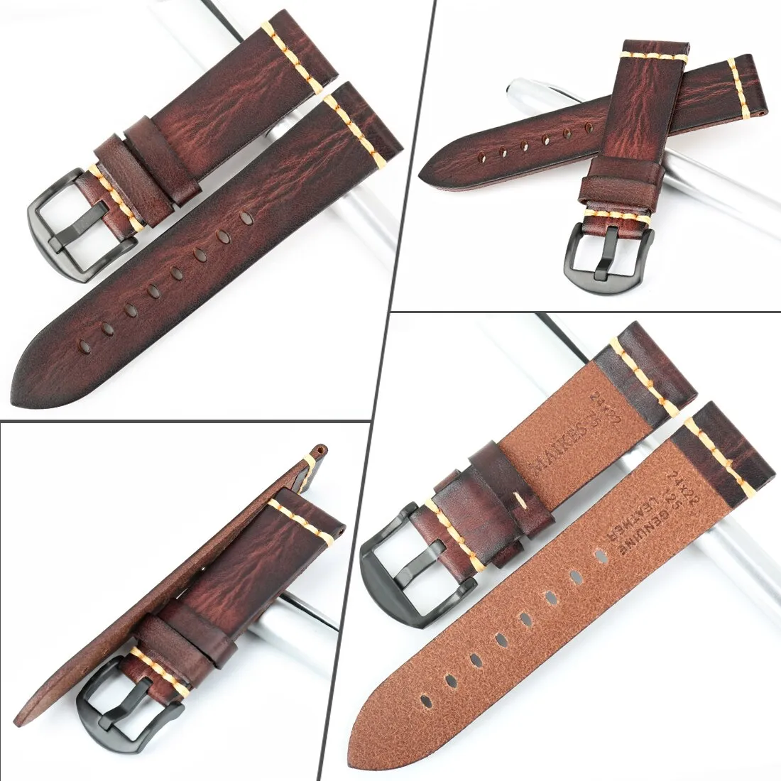 Gaston Tanned Calfskin Watch Strap With Black Tang Buckle