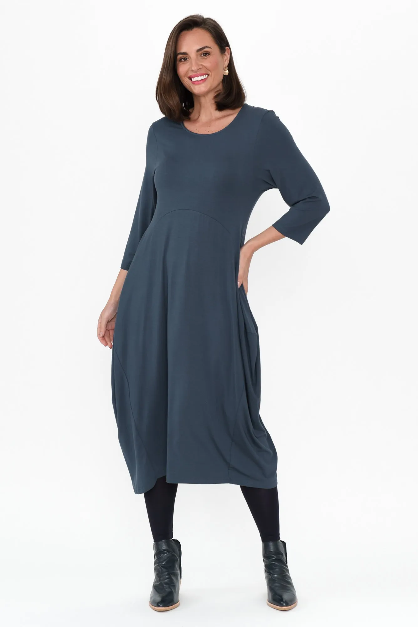 Glenda Blue Sleeved Crescent Dress