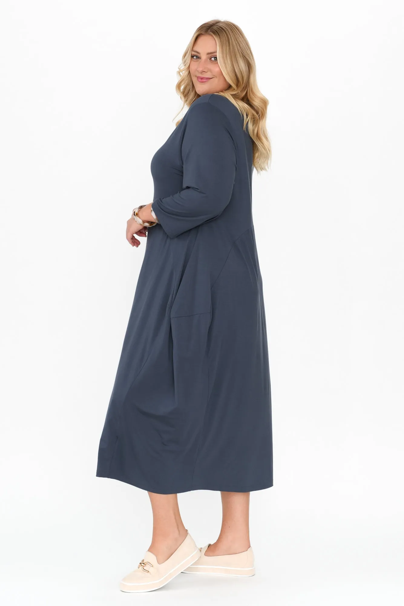 Glenda Blue Sleeved Crescent Dress