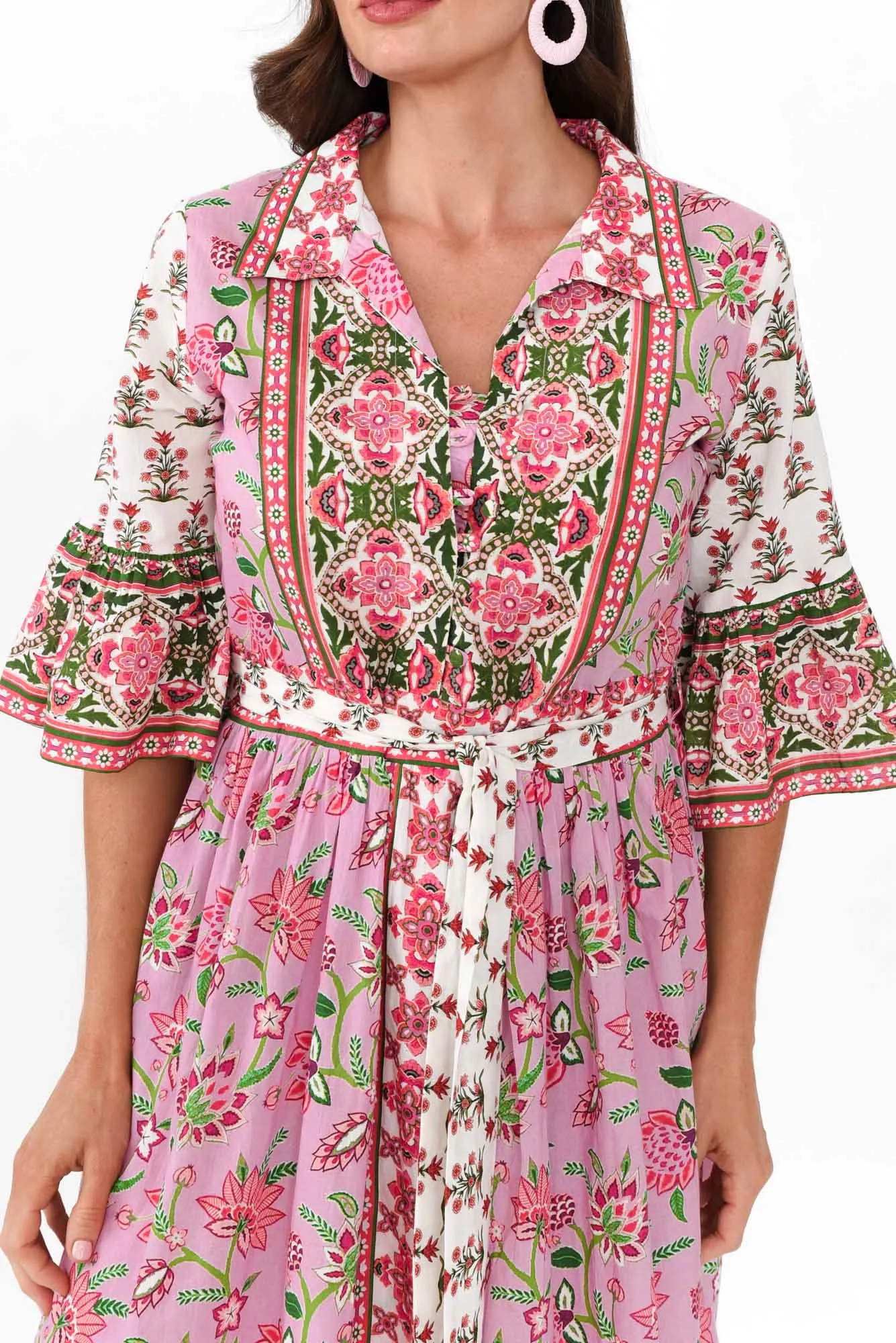 Jardin Pink Floral Cotton Tie Dress