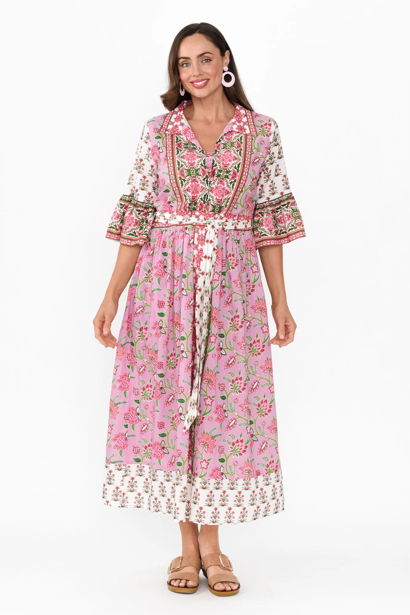 Jardin Pink Floral Cotton Tie Dress