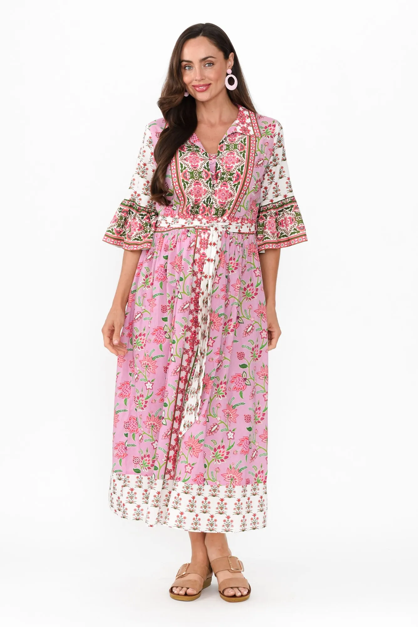 Jardin Pink Floral Cotton Tie Dress