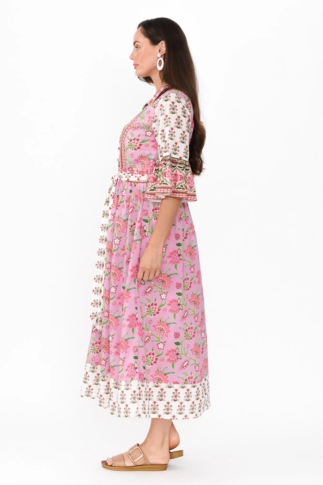 Jardin Pink Floral Cotton Tie Dress