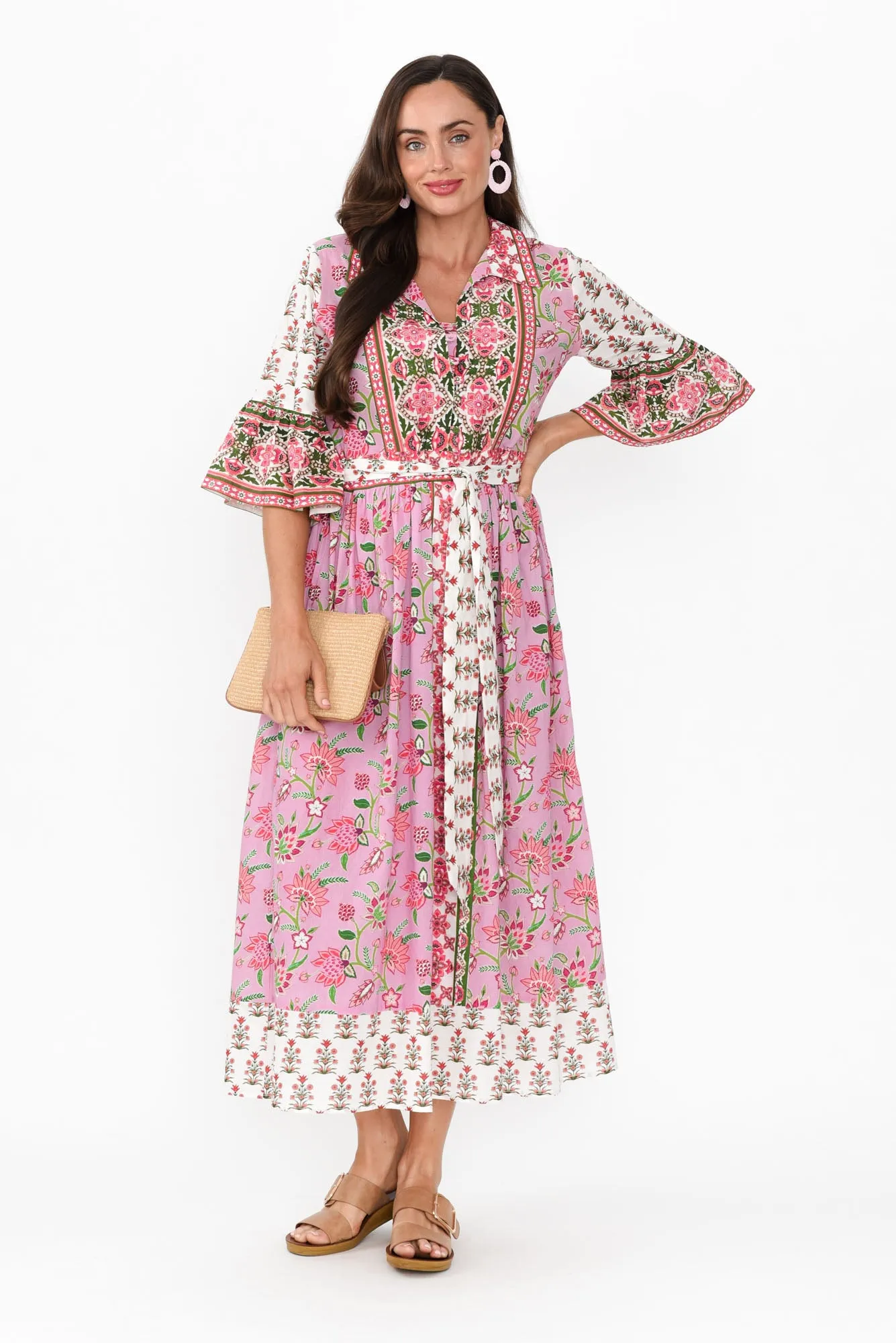 Jardin Pink Floral Cotton Tie Dress