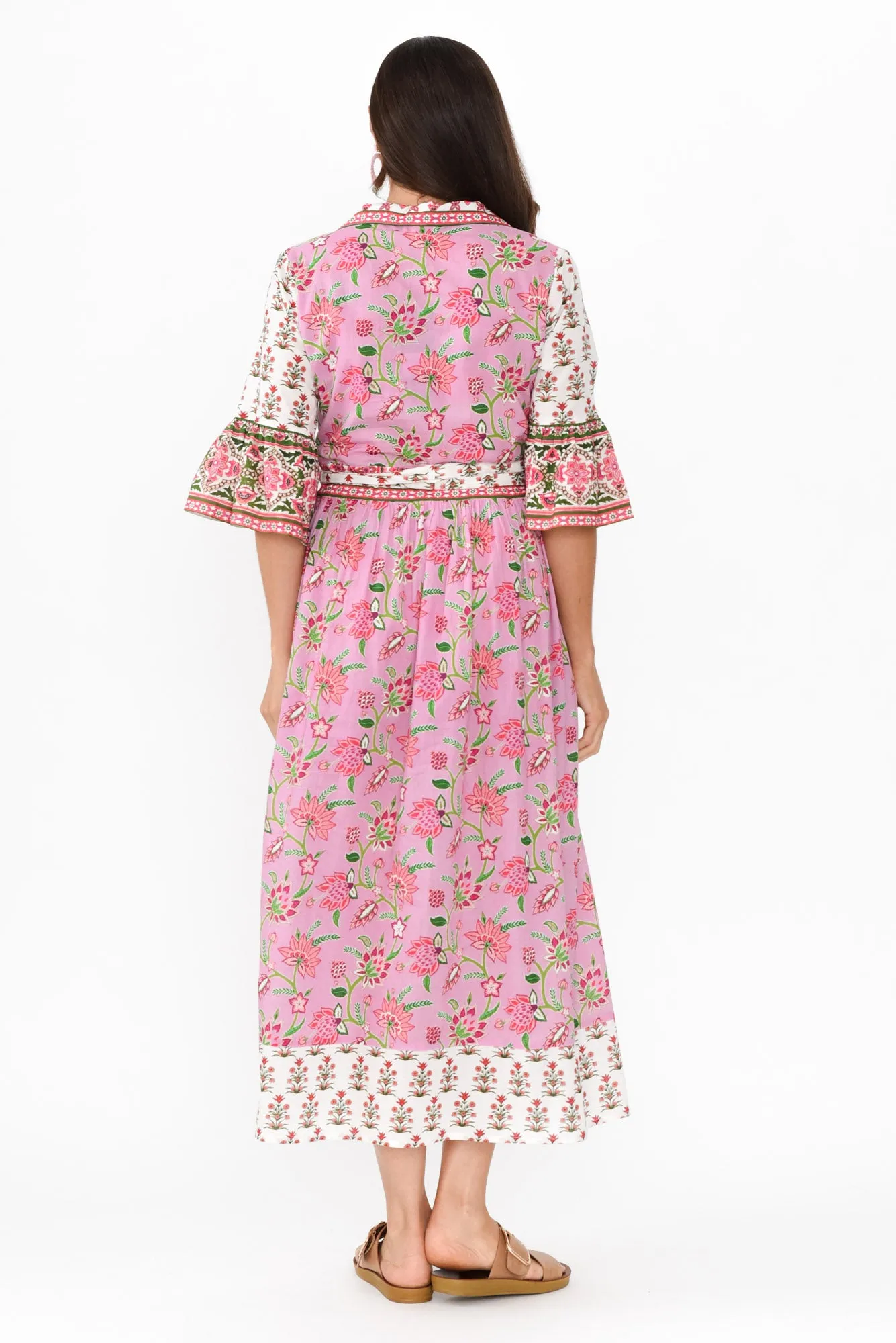 Jardin Pink Floral Cotton Tie Dress