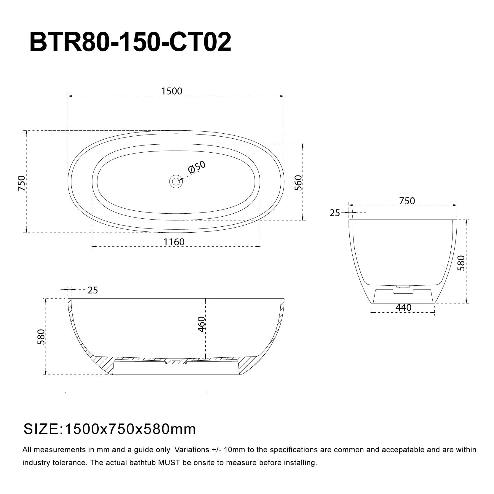 JULE 1500mm Transparent Oval Freestanding Bathtub Azure Blue (CT02) - Made To Order