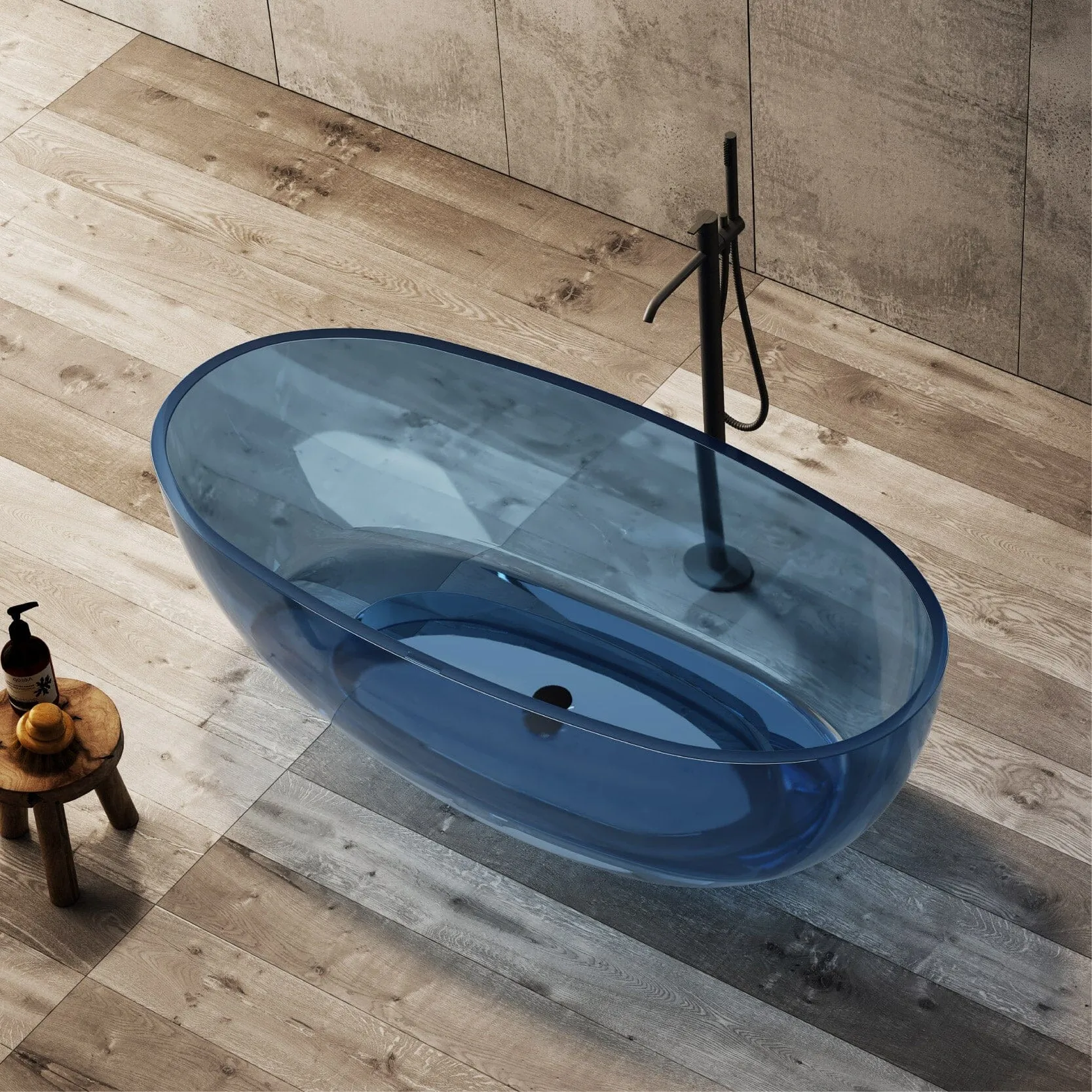 JULE 1500mm Transparent Oval Freestanding Bathtub Azure Blue (CT02) - Made To Order