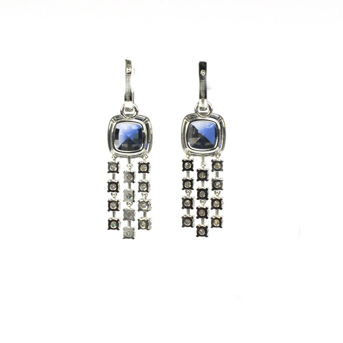 Luxury Dangles - 18 Karat White Gold Blue Sapphire & Diamond Earrings