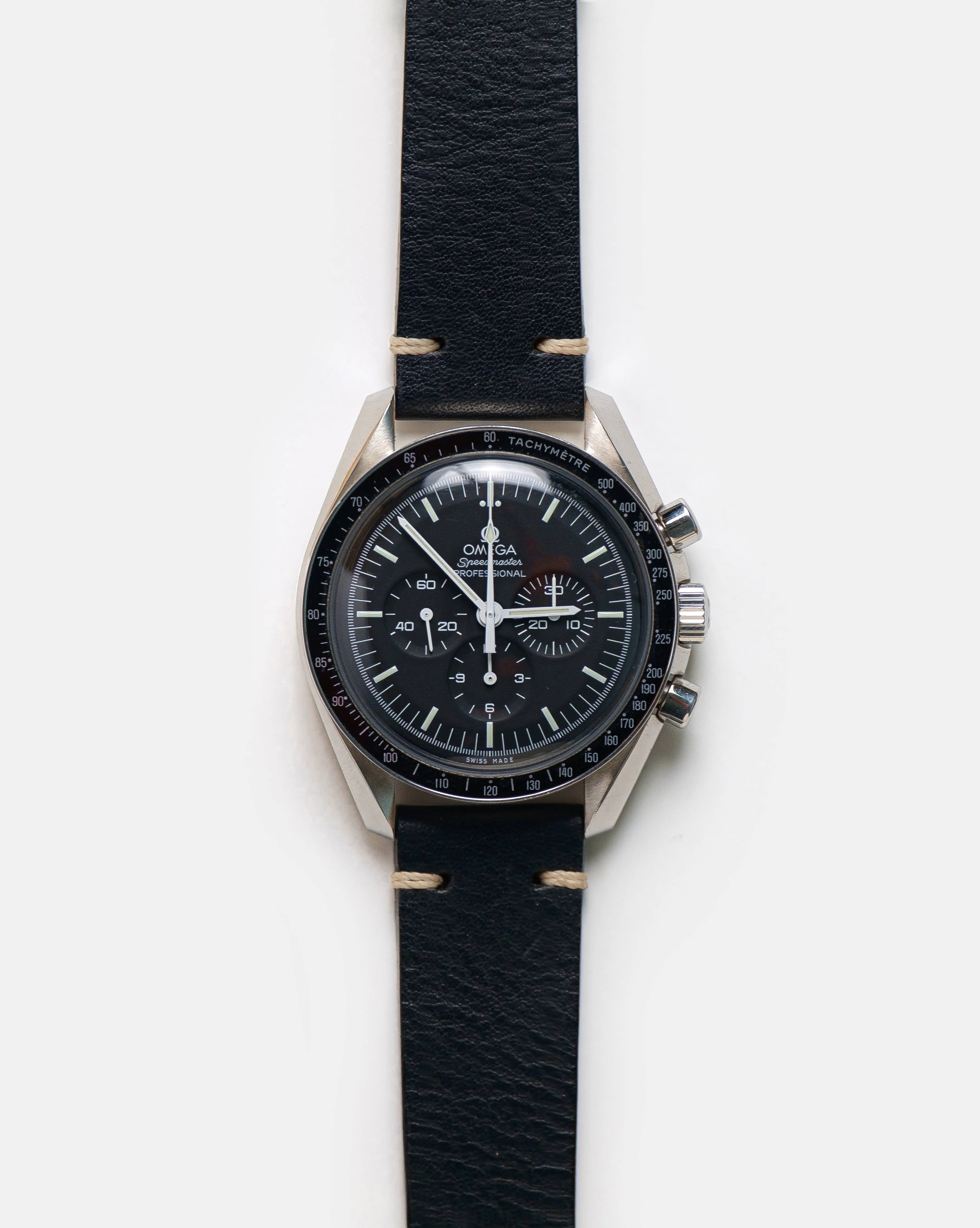 Matte Black Vintage Stitched Watch Strap