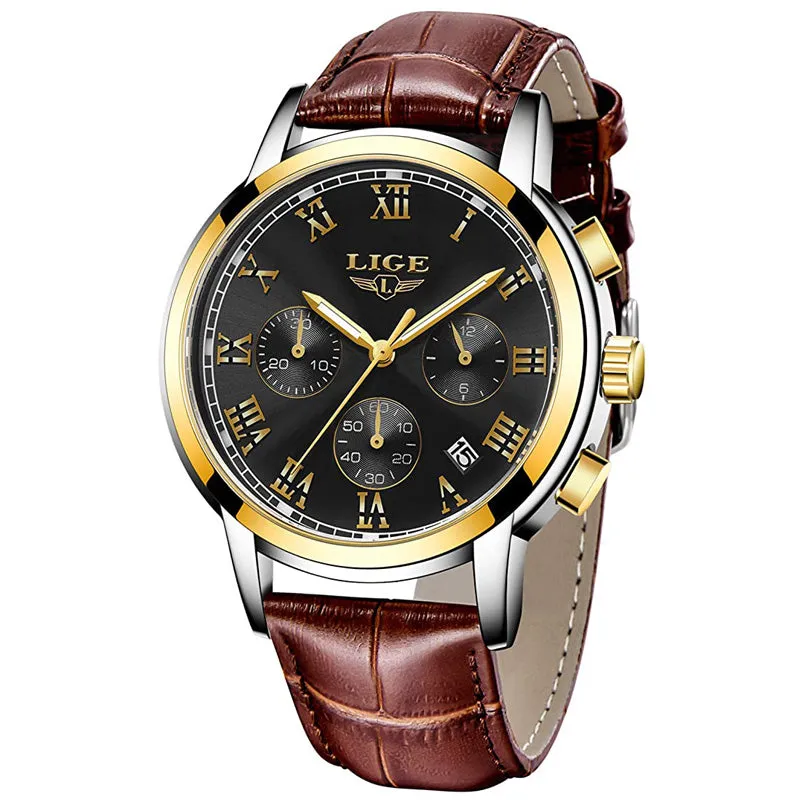 Mens Watches LIGE Brand Luxury Leather Casual Quartz Watch for Men Sport Waterproof Clock Gents Business Watch Relogio Masculino