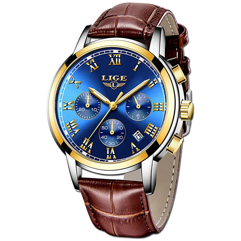 Mens Watches LIGE Brand Luxury Leather Casual Quartz Watch for Men Sport Waterproof Clock Gents Business Watch Relogio Masculino