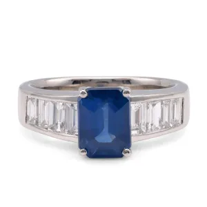 Modern 1.5 Carats Sapphire Diamond Platinum Ring