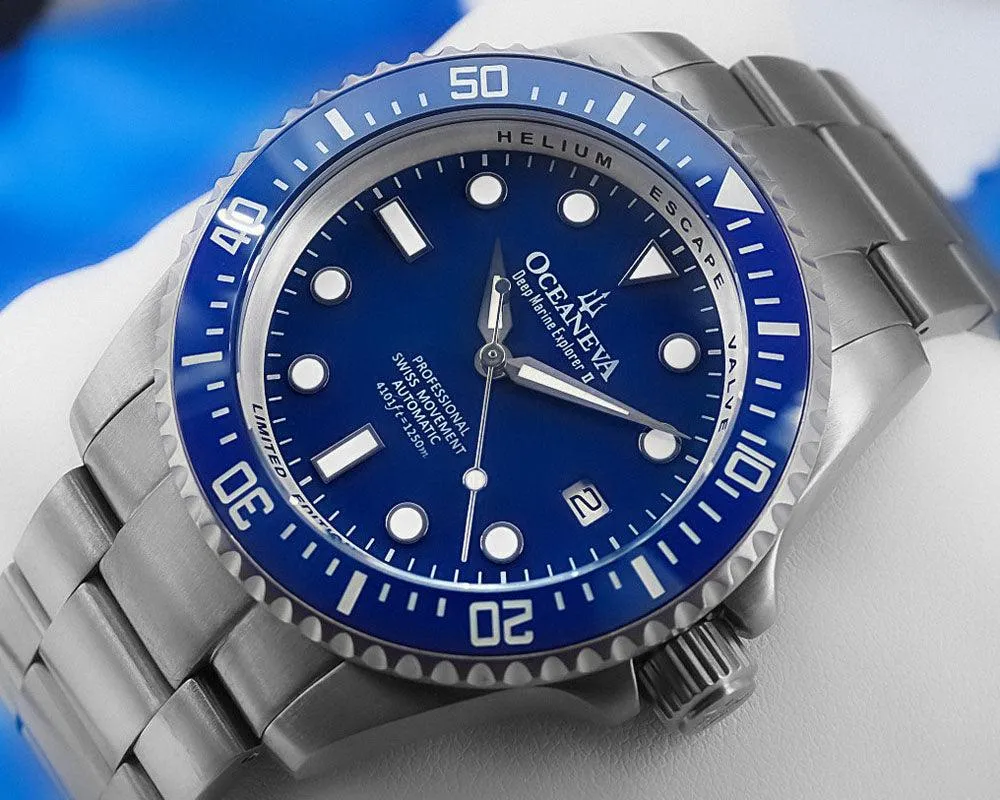 Oceaneva Men's Deep Marine Explorer II 1250M Titanium Watch Blue Dial