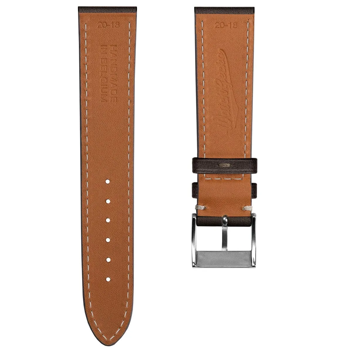 Ostend Baranil Flat Leather Watch Strap - Chocolate Brown